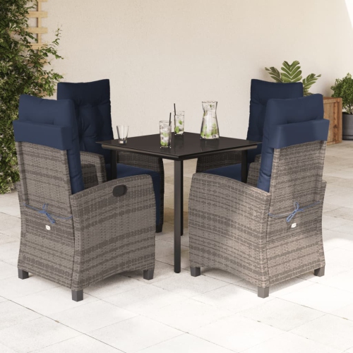 vidaXL 5 Piece Garden Dining Set with Cushions Grey Poly Rattan
