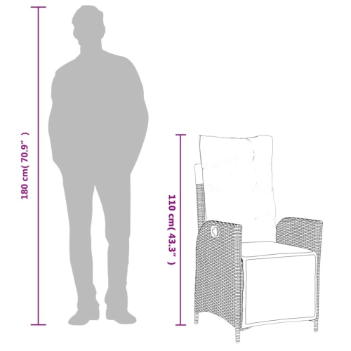 Ensemble de salle à manger de jardin de 3 pièces avec coussins en rotin de polyester noir vidaXL