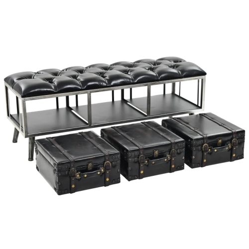 vidaXL Storage Bench 110 cm Black Faux Leather