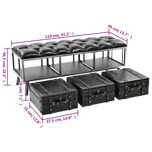 vidaXL Storage Bench 110 cm Black Faux Leather