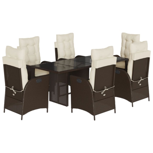 VIDAXL  7 Piece Garden Dining Set With Cushions Poly Rattan In Brown