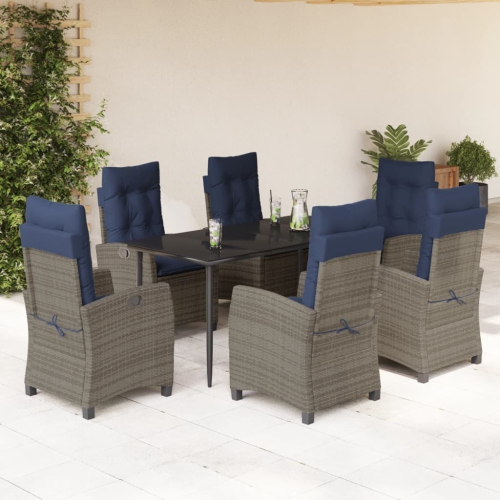 vidaXL 7 Piece Garden Dining Set with Cushions Grey Poly Rattan
