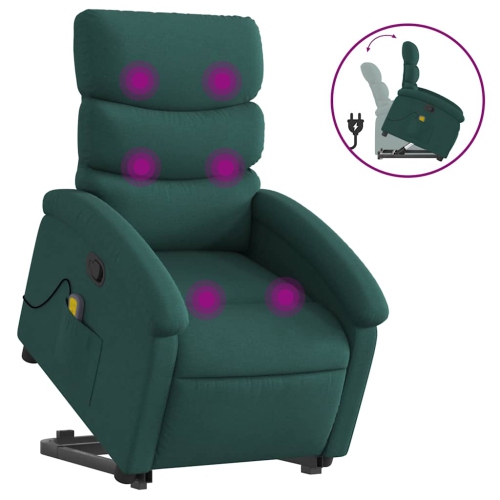 VIDAXL  Stand Up Massage Recliner Chair Dark Fabric In Green