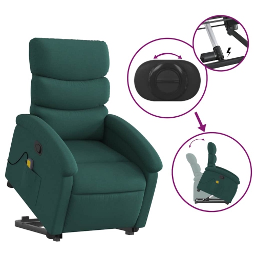 Fauteuil de massage inclinable debout vidaXL en tissu vert foncé