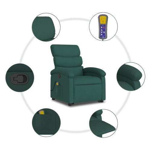 Fauteuil de massage inclinable debout vidaXL en tissu vert foncé
