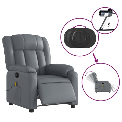 Fauteuil de massage inclinable électrique en similicuir gris vidaXL
