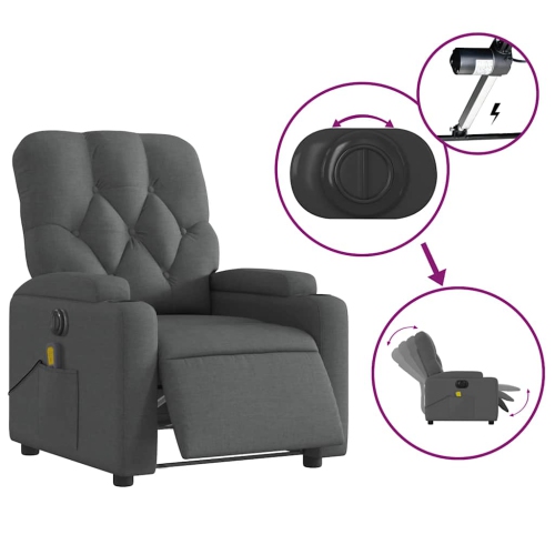 Fauteuil de massage inclinable électrique en tissu gris foncé vidaXL