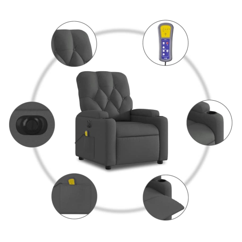 Fauteuil de massage inclinable électrique en tissu gris foncé vidaXL