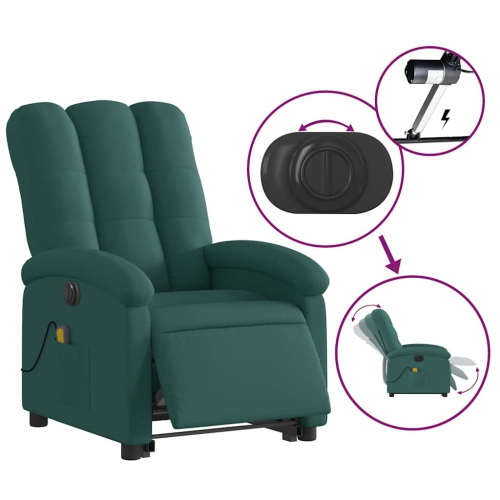 vidaXL Electric Stand up Massage Recliner Chair Dark Green Fabric