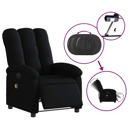 Fauteuil de massage inclinable électrique en tissu noir de vidaXL