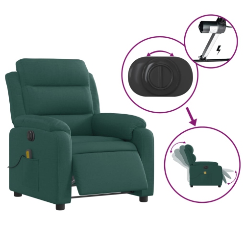 Fauteuil de massage inclinable électrique en tissu vert foncé vidaXL