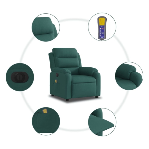 Fauteuil de massage inclinable électrique en tissu vert foncé vidaXL