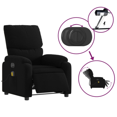 Fauteuil de massage inclinable électrique en tissu noir de vidaXL