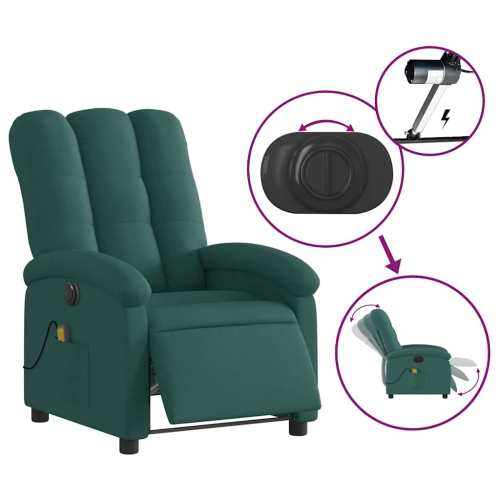 Fauteuil de massage inclinable électrique en tissu vert foncé vidaXL