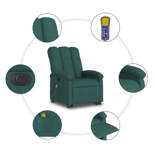 Fauteuil de massage inclinable électrique en tissu vert foncé vidaXL