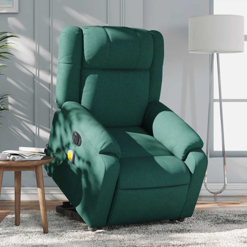 vidaXL Electric Stand up Massage Recliner Chair Dark Green Fabric