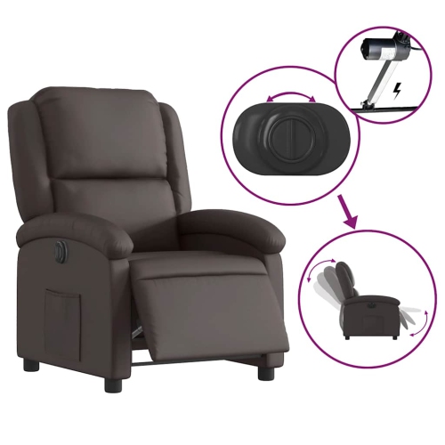 Fauteuil inclinable électrique en cuir véritable brun foncé vidaXL