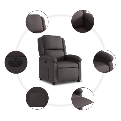 Fauteuil inclinable électrique en cuir véritable brun foncé vidaXL