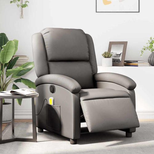 Fauteuil de massage inclinable électrique en cuir véritable gris de vidaXL