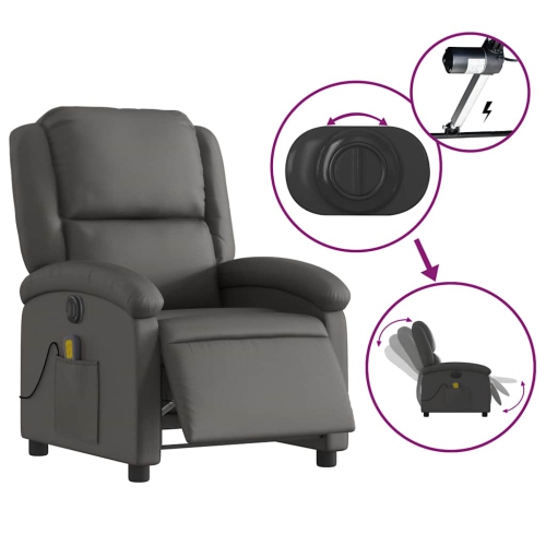 Fauteuil de massage inclinable électrique en cuir véritable gris de vidaXL