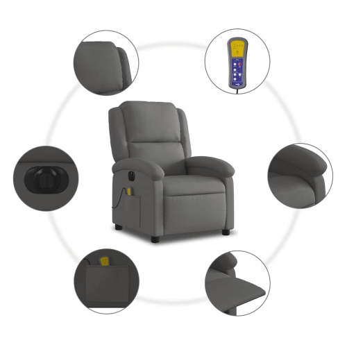 Fauteuil de massage inclinable électrique en cuir véritable gris de vidaXL