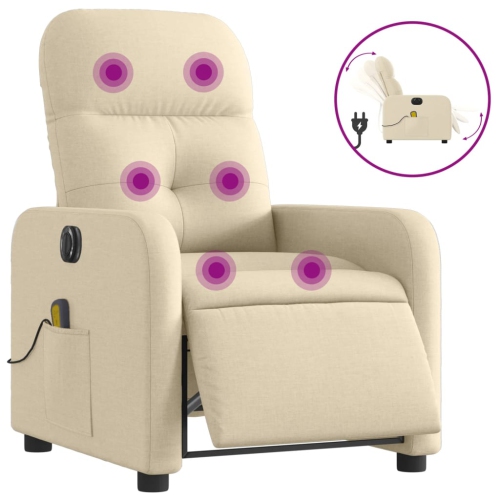 vidaXL Electric Massage Recliner Chair Cream Fabric