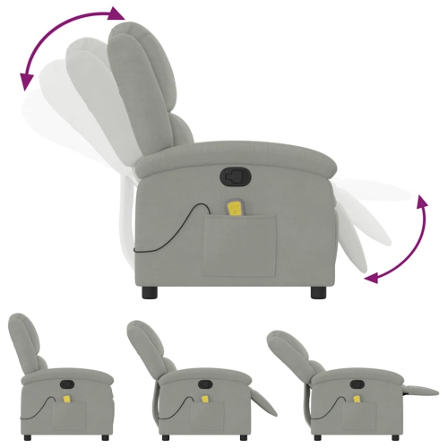 Fauteuil de massage inclinable en velours gris pâle de vidaXL