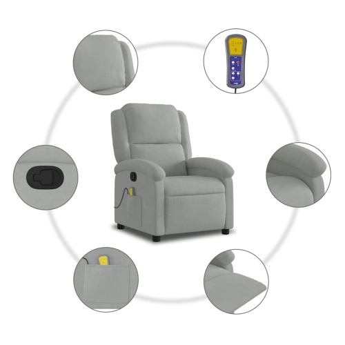 Fauteuil de massage inclinable en velours gris pâle de vidaXL