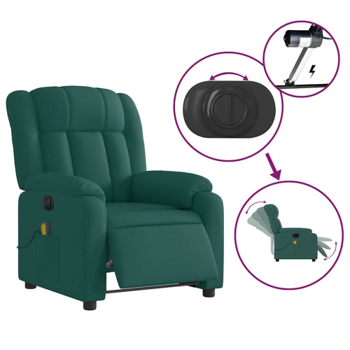 Fauteuil de massage inclinable électrique en tissu vert foncé vidaXL