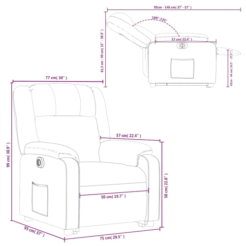 Fauteuil inclinable électrique en tissu gris pâle VidaXL