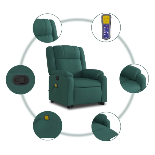 Fauteuil de massage inclinable debout vidaXL en tissu vert foncé
