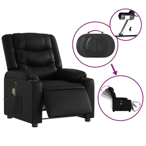 Fauteuil de massage inclinable électrique en similicuir noir vidaXL