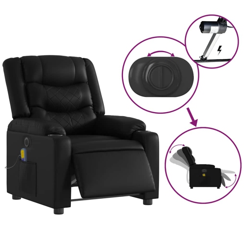 Fauteuil de massage inclinable électrique en similicuir noir vidaXL