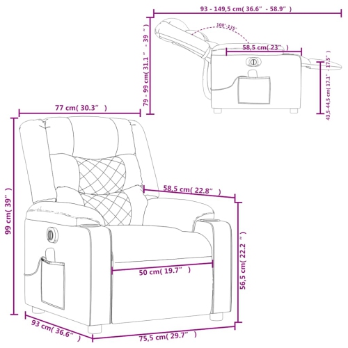 Fauteuil de massage inclinable électrique en similicuir noir vidaXL