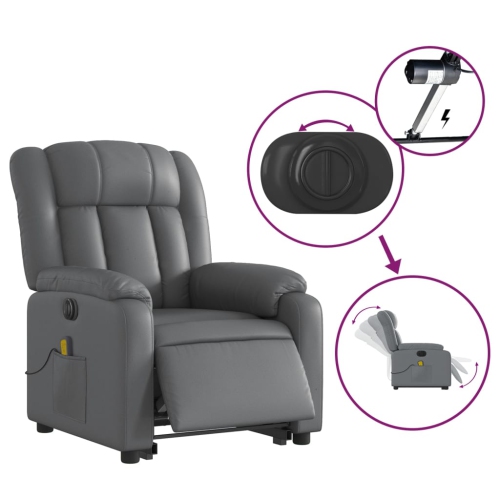 vidaXL Electric Stand up Massage Recliner Chair Grey Faux Leather