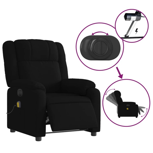 Fauteuil de massage inclinable électrique en tissu noir de vidaXL