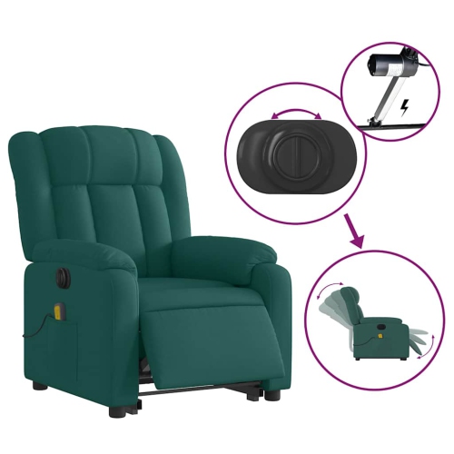 Fauteuil de massage inclinable électrique en tissu vert foncé de vidaXL