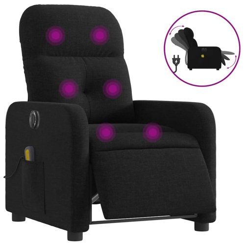 Fauteuil de massage inclinable électrique en tissu noir de vidaXL