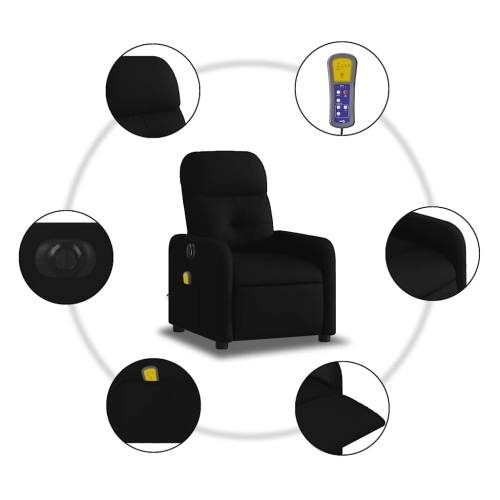 Fauteuil de massage inclinable électrique en tissu noir de vidaXL