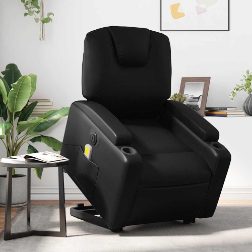 Fauteuil de massage inclinable électrique en similicuir noir de vidaXL