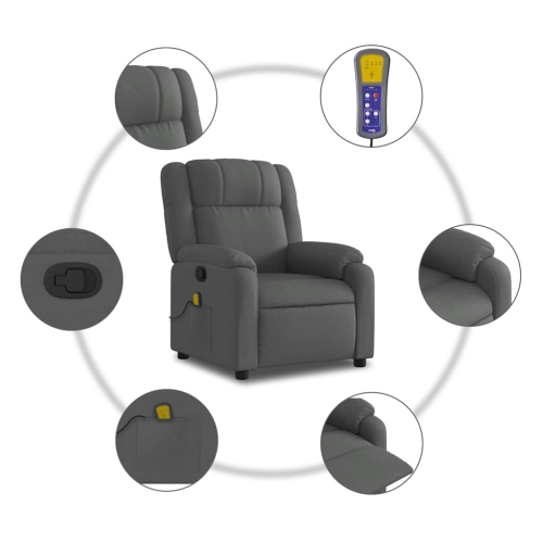 vidaXL Massage Recliner Chair Dark Grey Fabric
