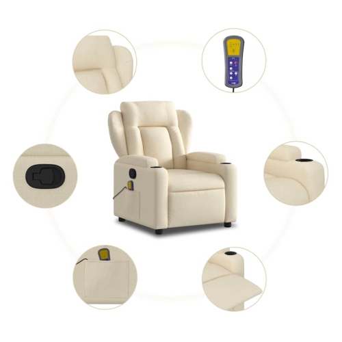 Fauteuil de massage inclinable en tissu crème de vidaXL