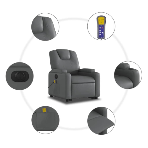 Fauteuil de massage inclinable électrique en similicuir gris de vidaXL
