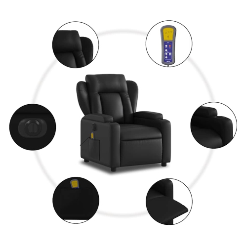 Fauteuil de massage inclinable électrique en similicuir noir vidaXL