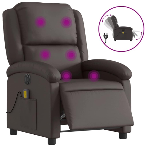 VIDAXL  Electric Massage Recliner Chair Dark Brown Real Leather