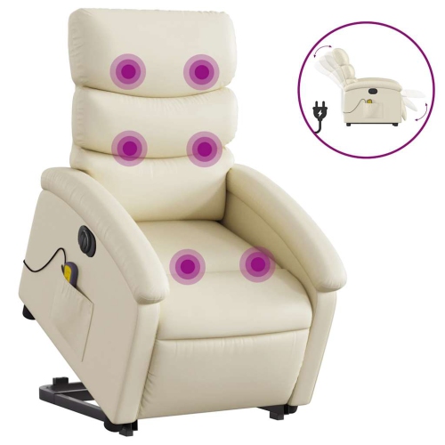 vidaXL Electric Stand up Massage Recliner Chair Cream Faux Leather