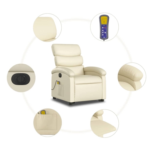 vidaXL Electric Stand up Massage Recliner Chair Cream Faux Leather