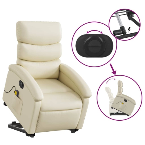 vidaXL Electric Stand up Massage Recliner Chair Cream Faux Leather