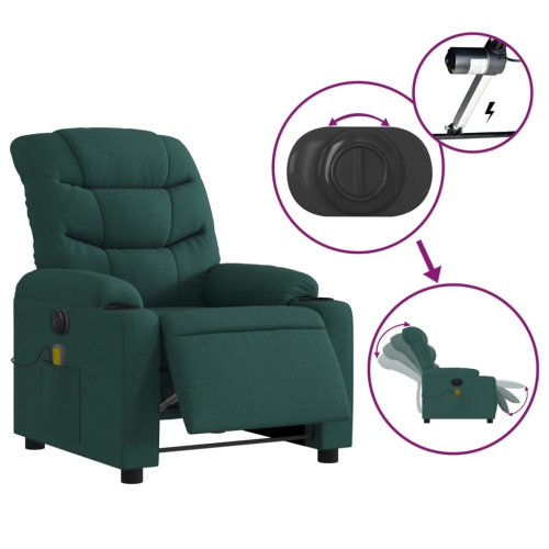 vidaXL Electric Massage Recliner Chair Dark Green Fabric