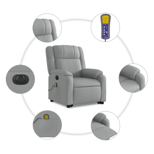 Fauteuil de massage inclinable électrique en tissu gris pâle de vidaXL